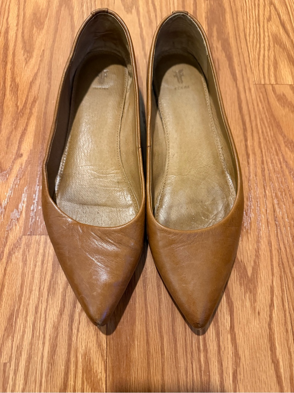 Frye Women's Pointed-Toe Leather Flats in Cognac Brown 7.5